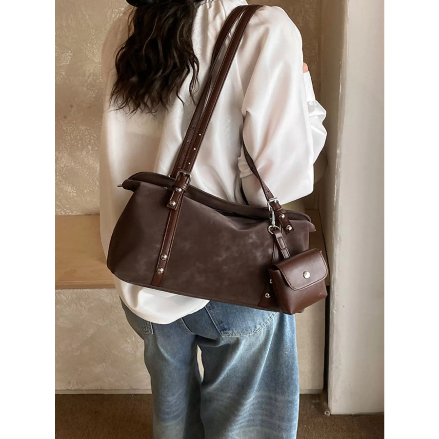 Leather Shoulder Bag with Detachable Pouch Brown / onesize Apparel and Accessories