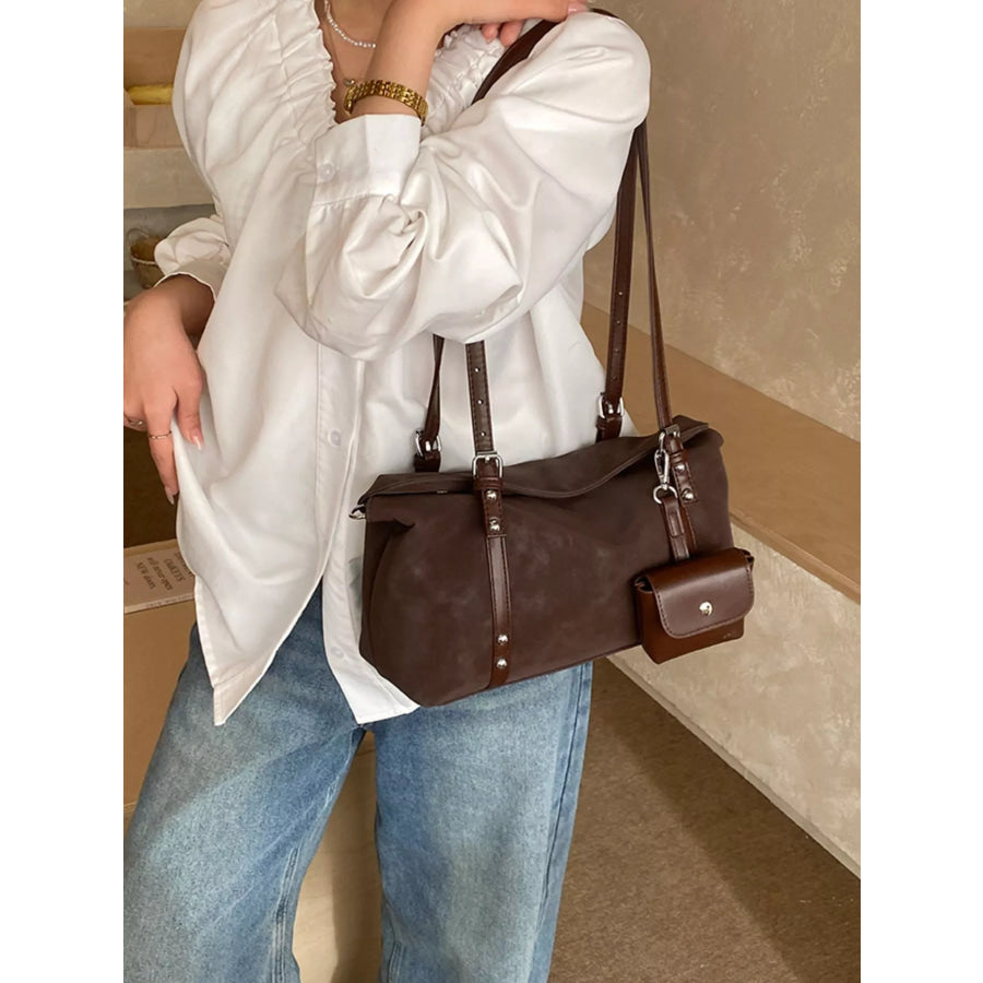 Leather Shoulder Bag with Detachable Pouch Brown / onesize Apparel and Accessories