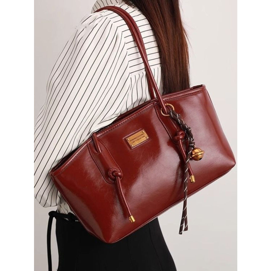 Leather Shoulder Bag with Knot Detail Burgundy / One Size Apparel and Accessories