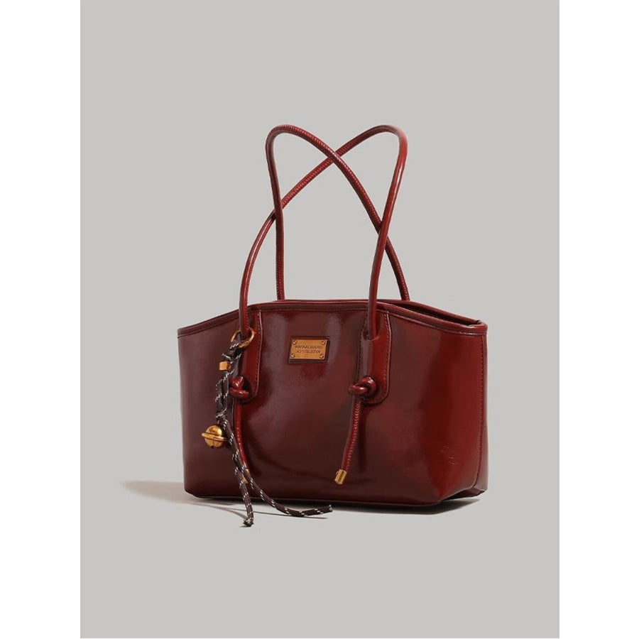 Leather Shoulder Bag with Knot Detail Burgundy / One Size Apparel and Accessories