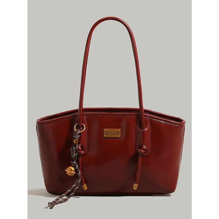 Leather Shoulder Bag with Knot Detail Burgundy / One Size Apparel and Accessories