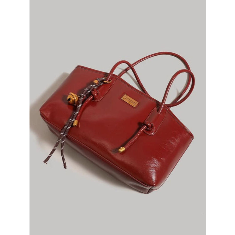 Leather Shoulder Bag with Knot Detail Burgundy / One Size Apparel and Accessories