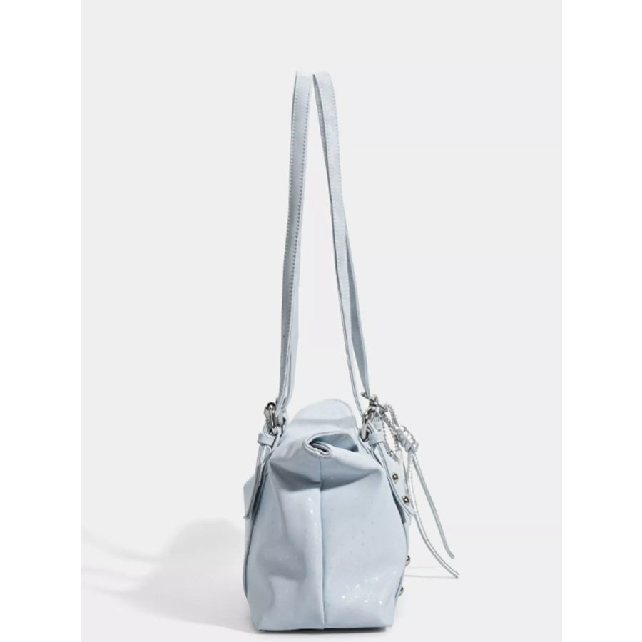Leather Shoulder Bag with Star Charm Blue / One Size Apparel and Accessories