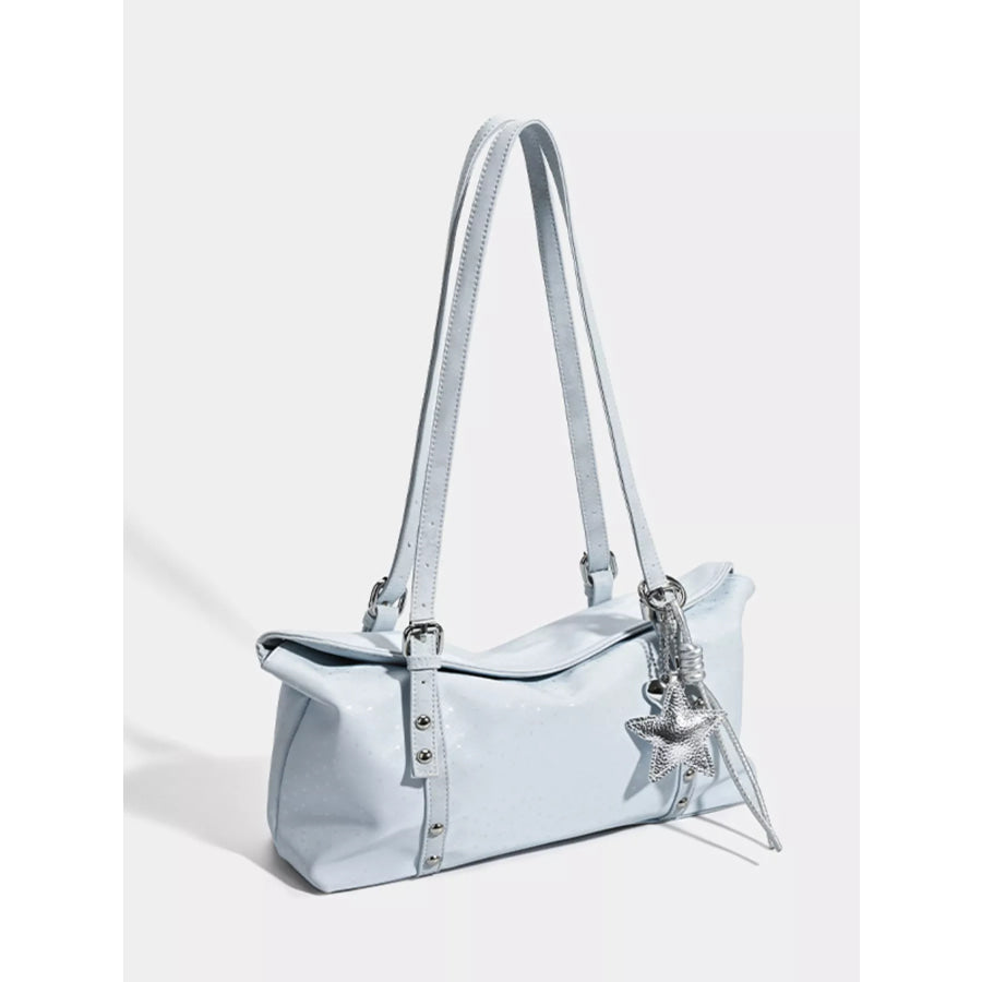 Leather Shoulder Bag with Star Charm Blue / One Size Apparel and Accessories