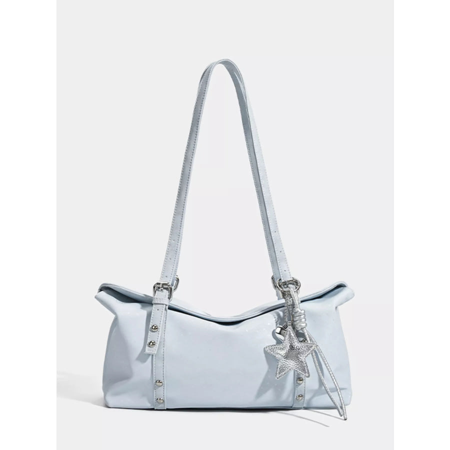 Leather Shoulder Bag with Star Charm Blue / One Size Apparel and Accessories
