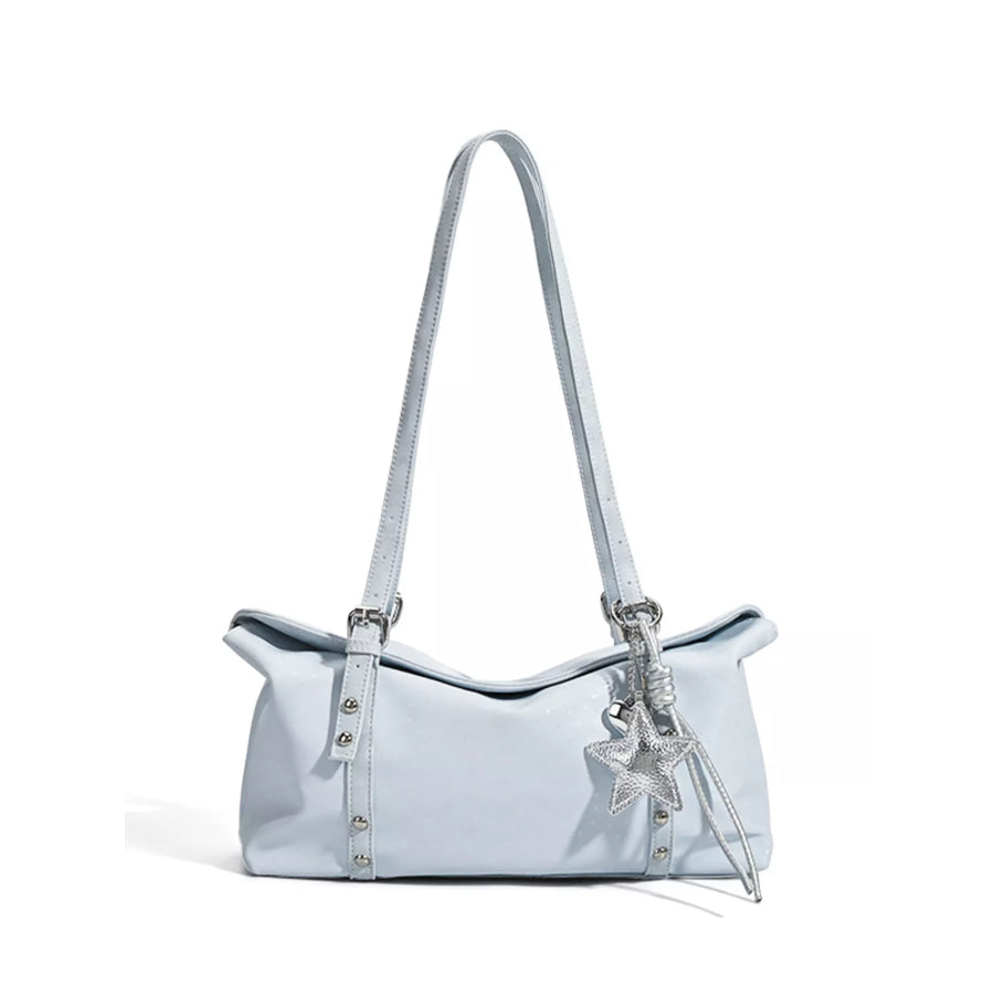 Leather Shoulder Bag with Star Charm Blue / One Size Apparel and Accessories