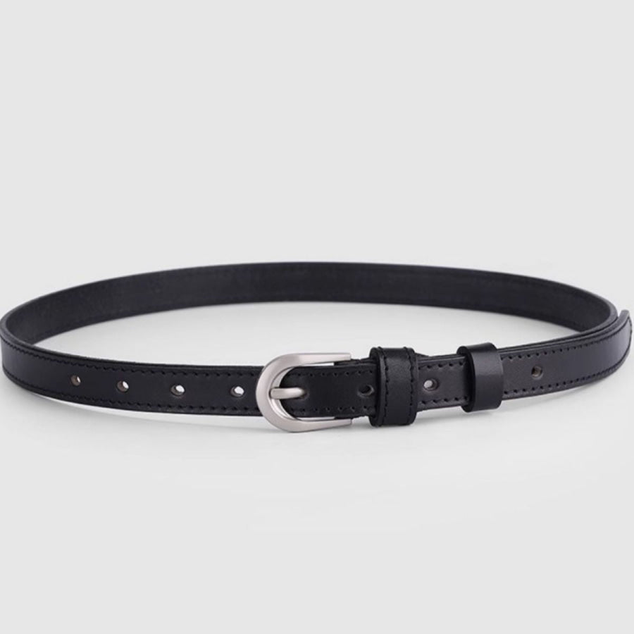 Leather Skinny Belt Black / One Size Apparel and Accessories