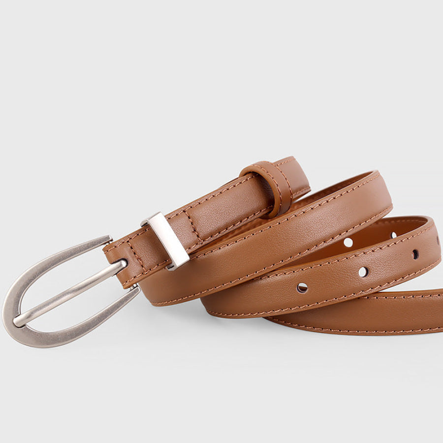Leather Skinny Belt Brown / One Size Apparel and Accessories