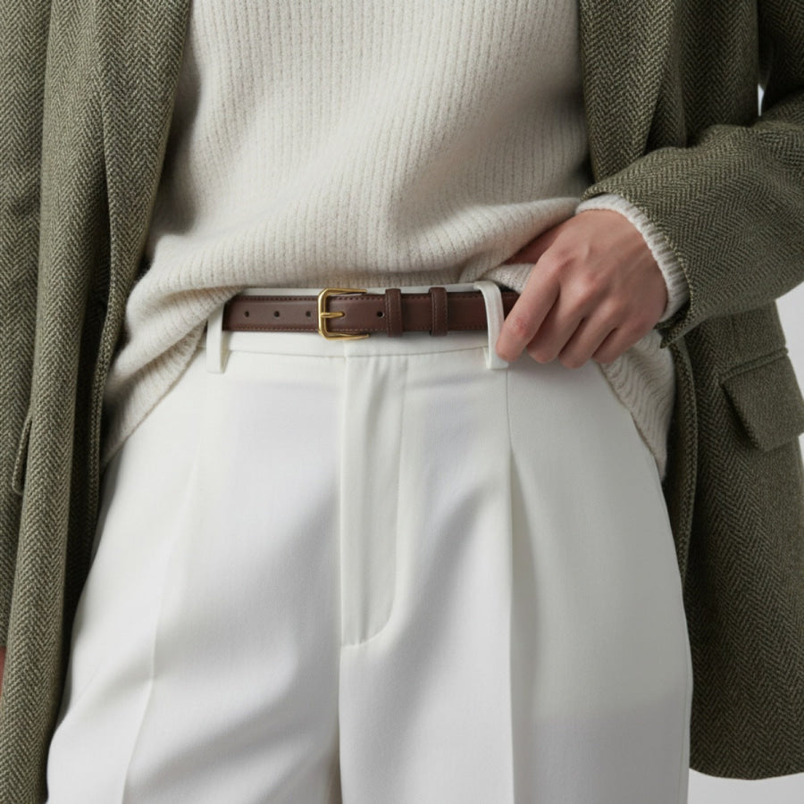 Leather Skinny Belt Coffee Brown / One Size Apparel and Accessories