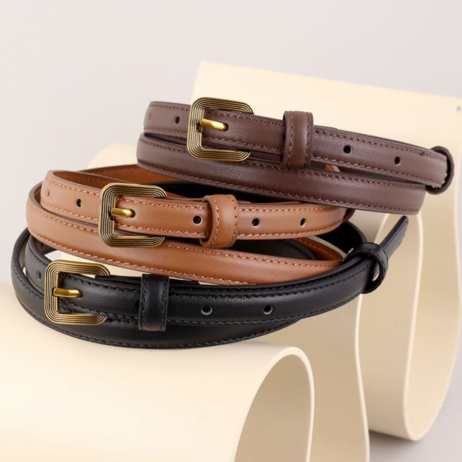 Leather Skinny Belt with Buckle Apparel and Accessories