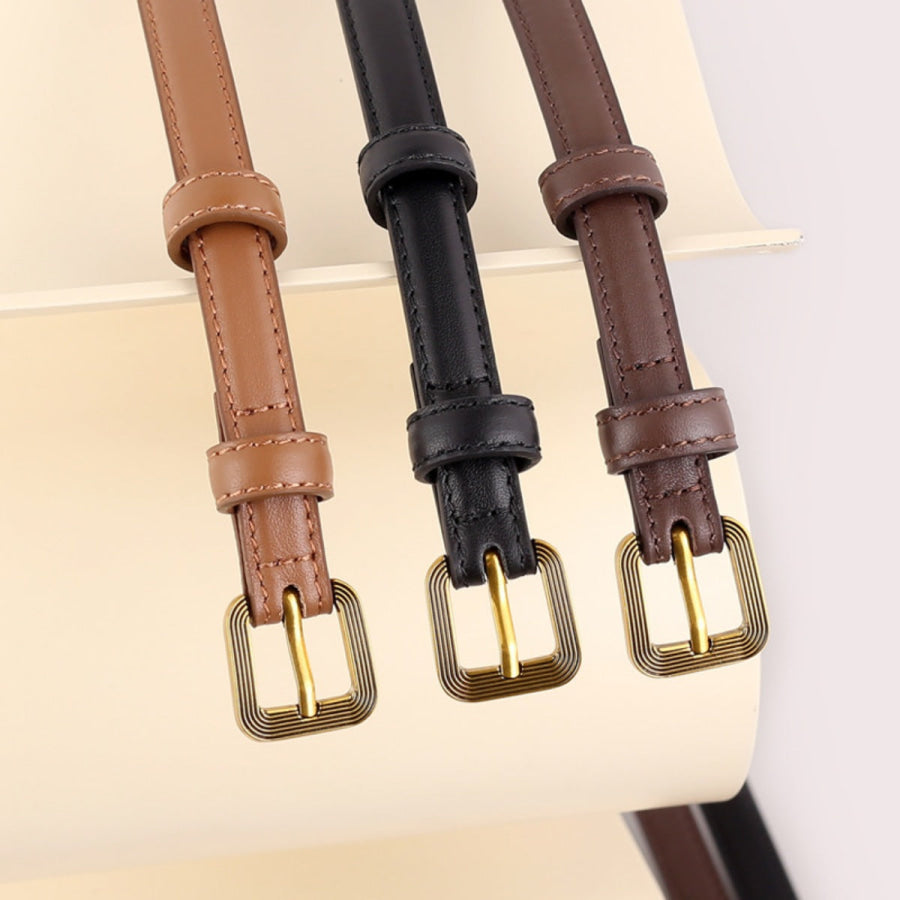 Leather Skinny Belt with Buckle Apparel and Accessories