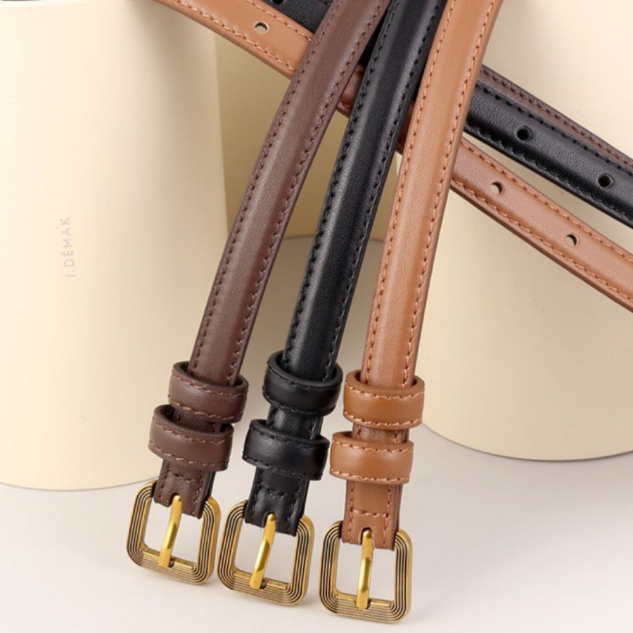 Leather Skinny Belt with Buckle Apparel and Accessories