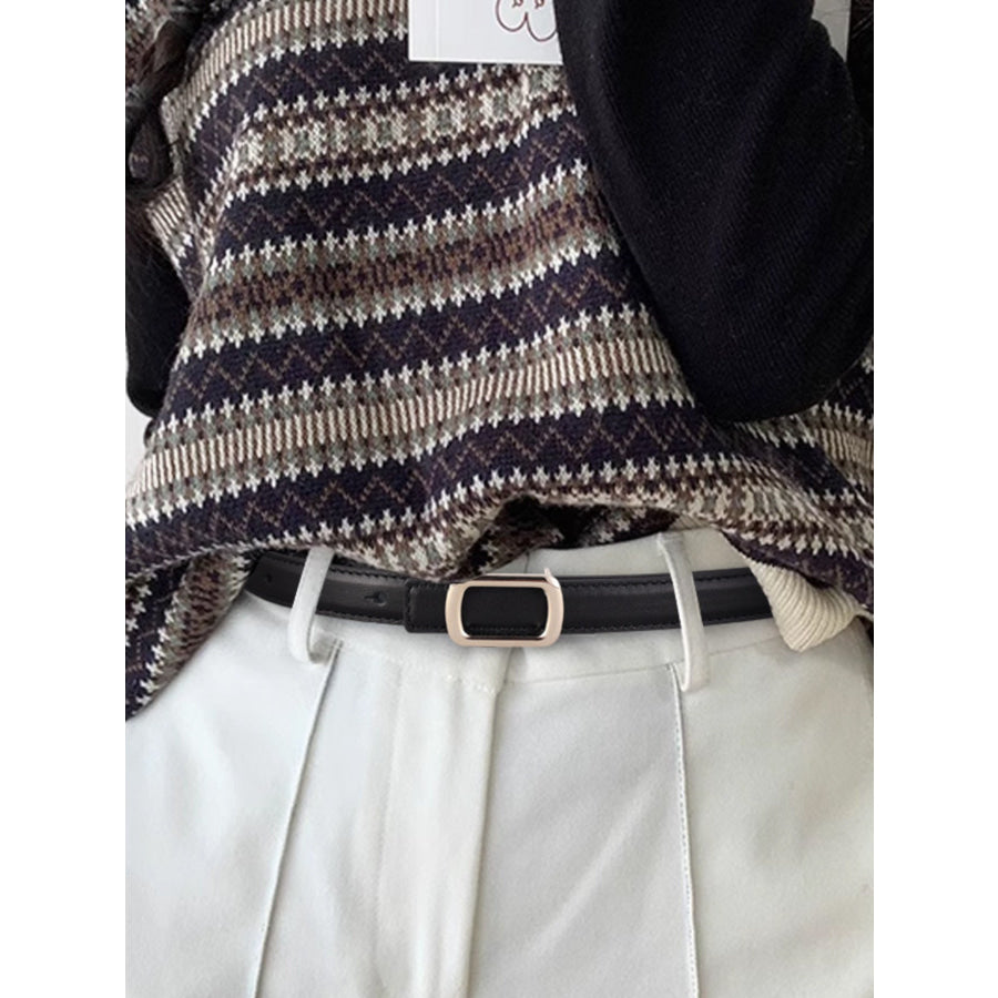 Leather Skinny Belt with Buckle Black / One Size Apparel and Accessories
