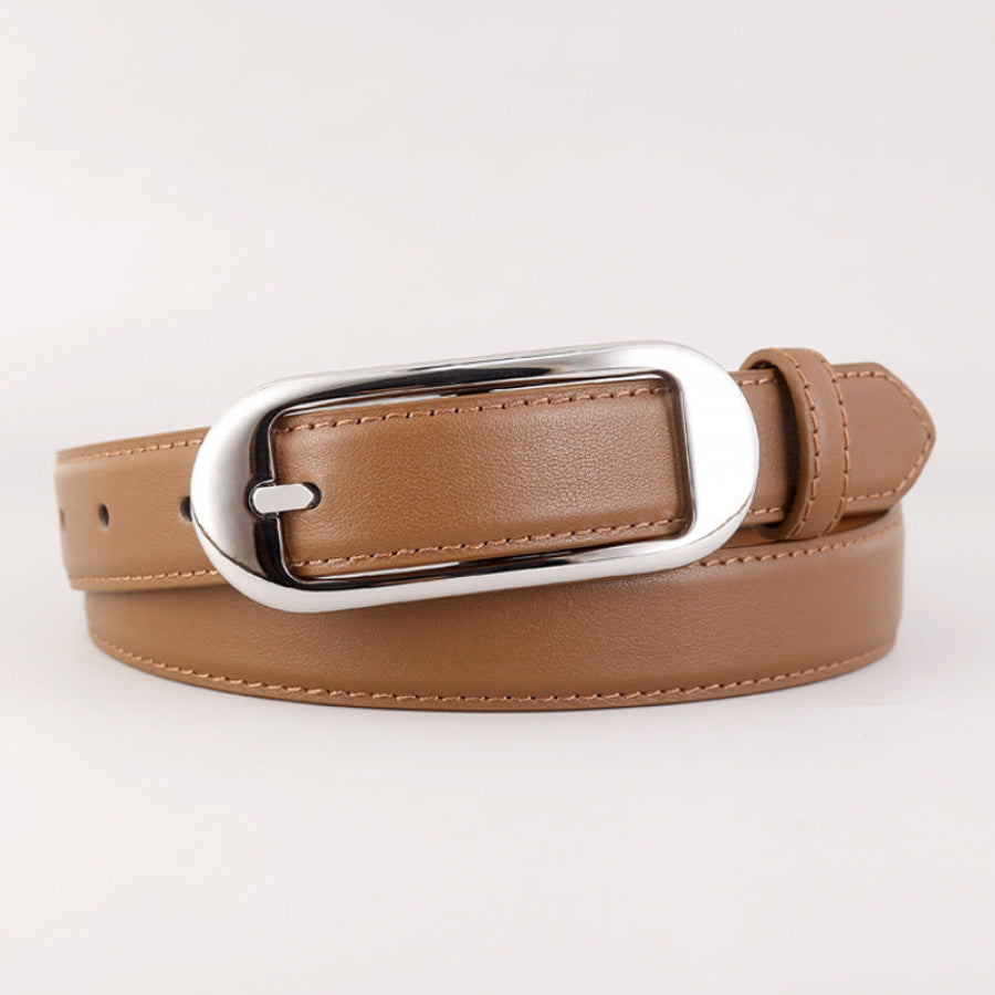 Leather Skinny Belt with Buckle Brown / One Size Apparel and Accessories