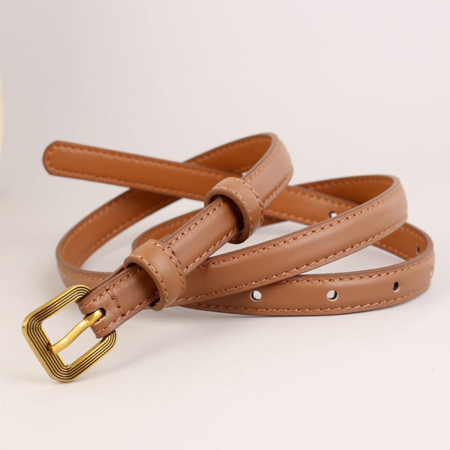 Leather Skinny Belt with Buckle Caramel / One Size Apparel and Accessories