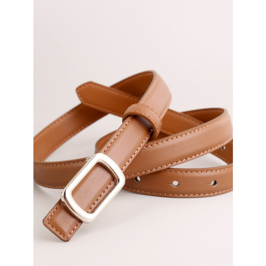 Leather Skinny Belt with Buckle Caramel / One Size Apparel and Accessories