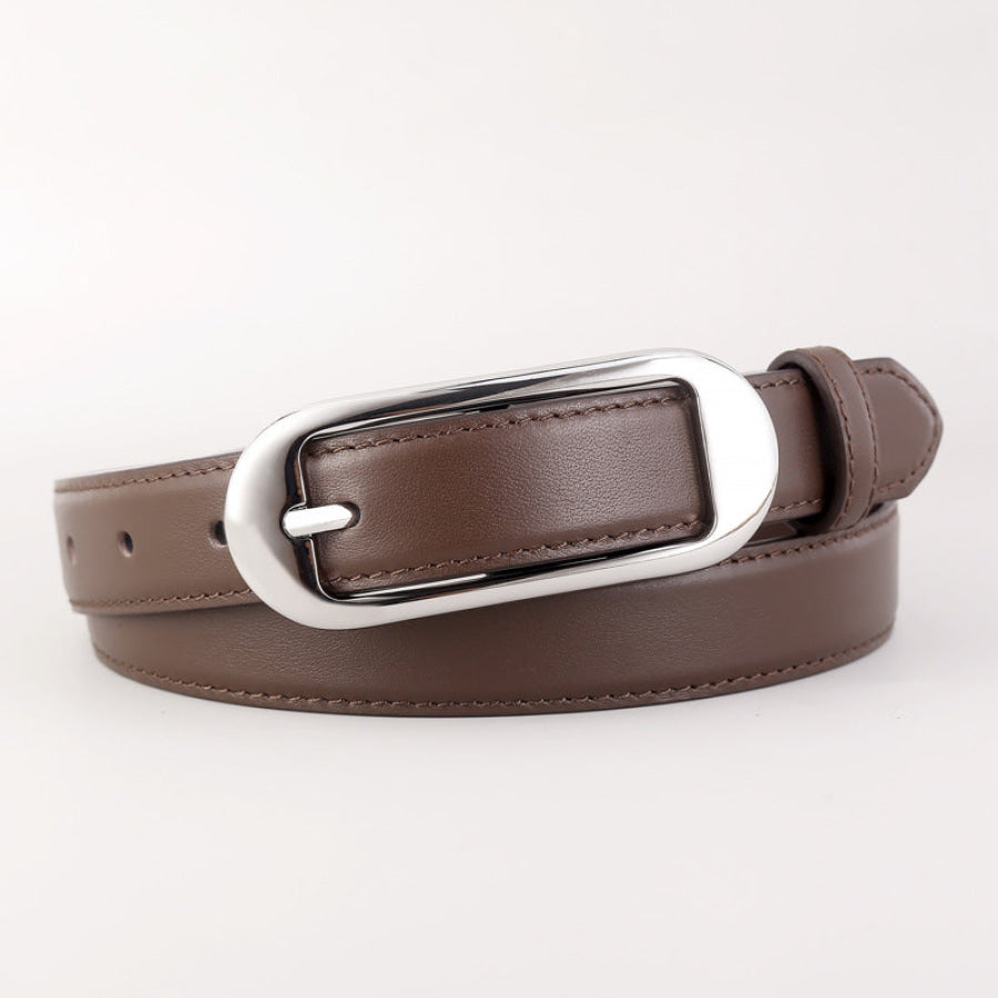 Leather Skinny Belt with Buckle Coffee Brown / One Size Apparel and Accessories