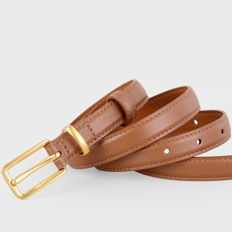 Leather Skinny Belt with Golden Buckle Apparel and Accessories