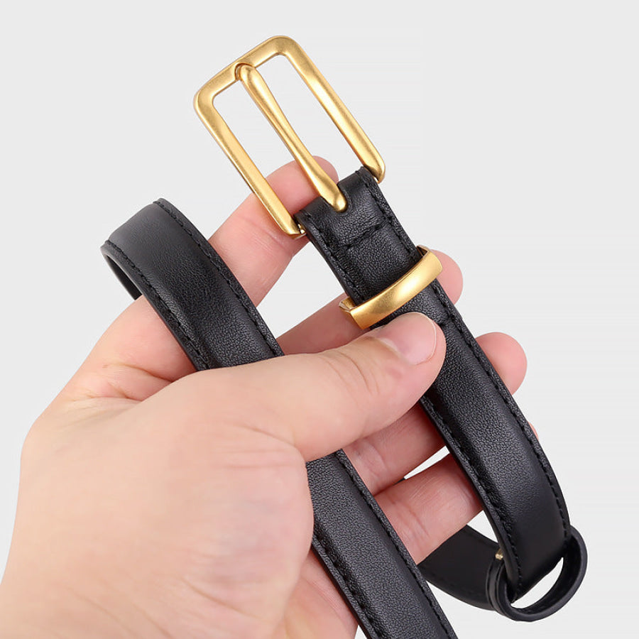 Leather Skinny Belt with Golden Buckle Apparel and Accessories