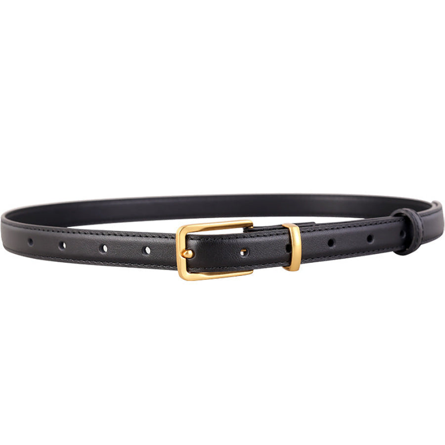 Leather Skinny Belt with Golden Buckle Apparel and Accessories