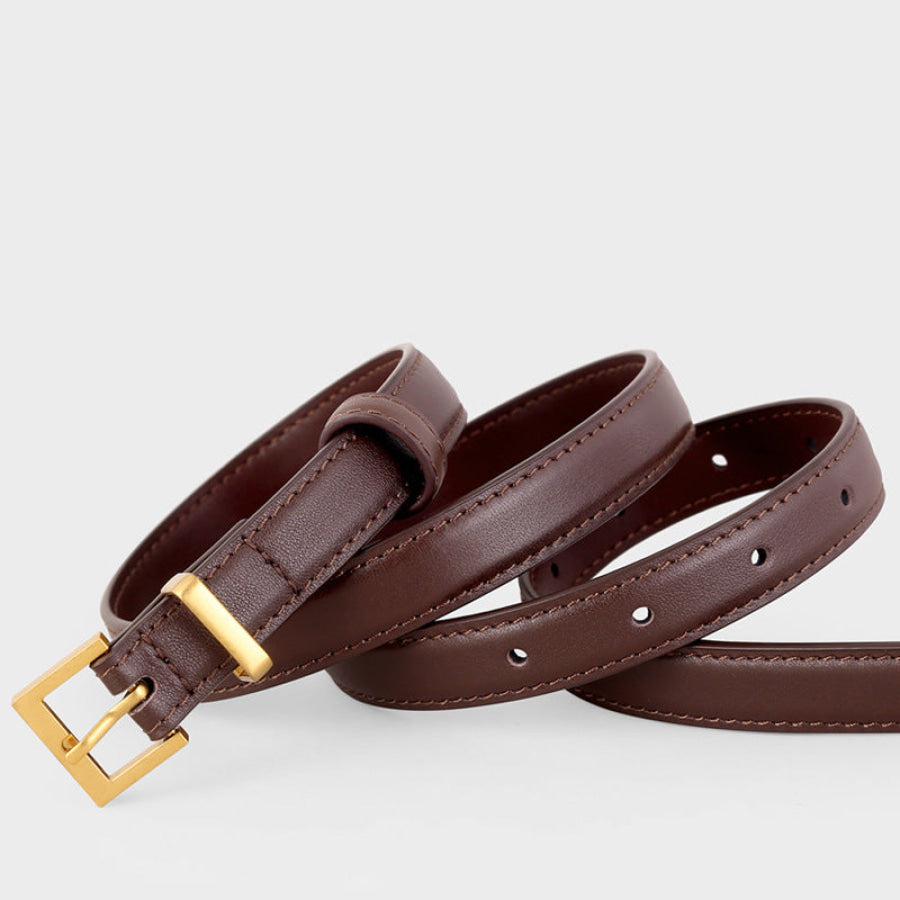 Leather Skinny Belt with Golden Buckle Apparel and Accessories