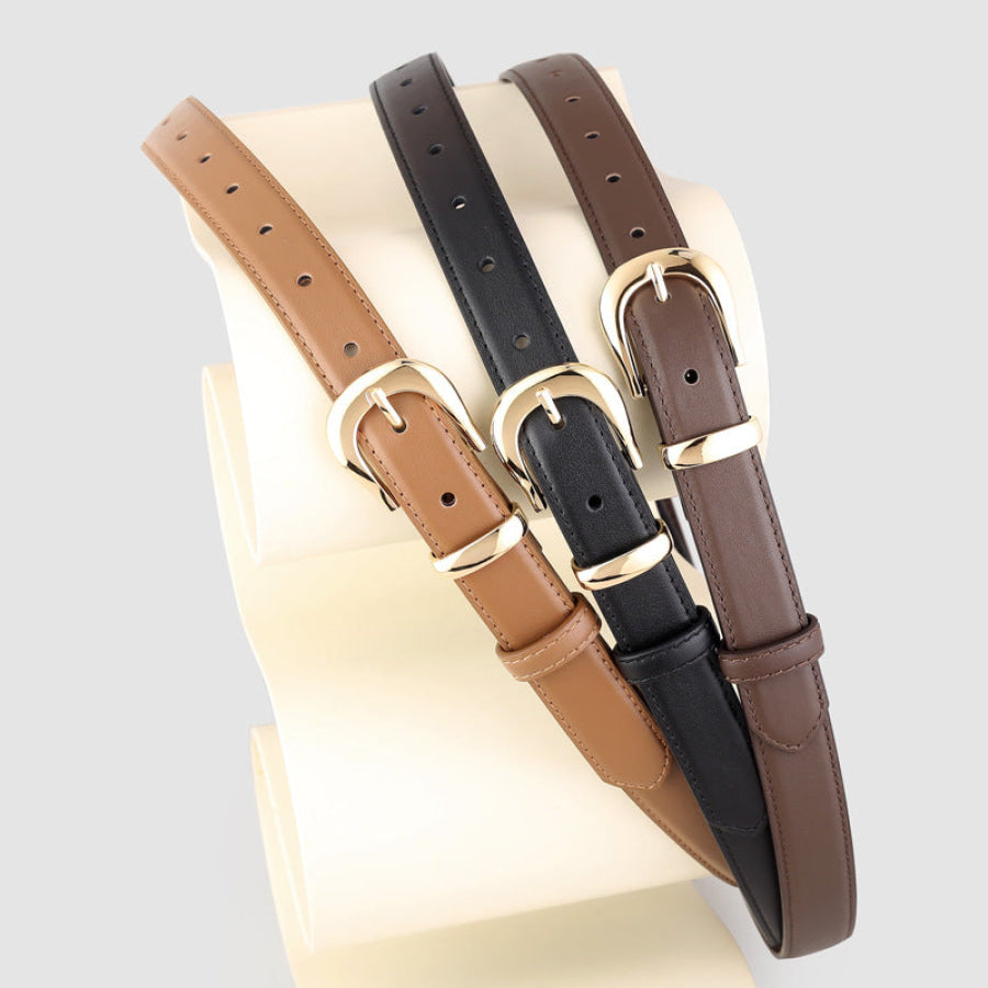 Leather Skinny Belt with Golden Buckle Apparel and Accessories