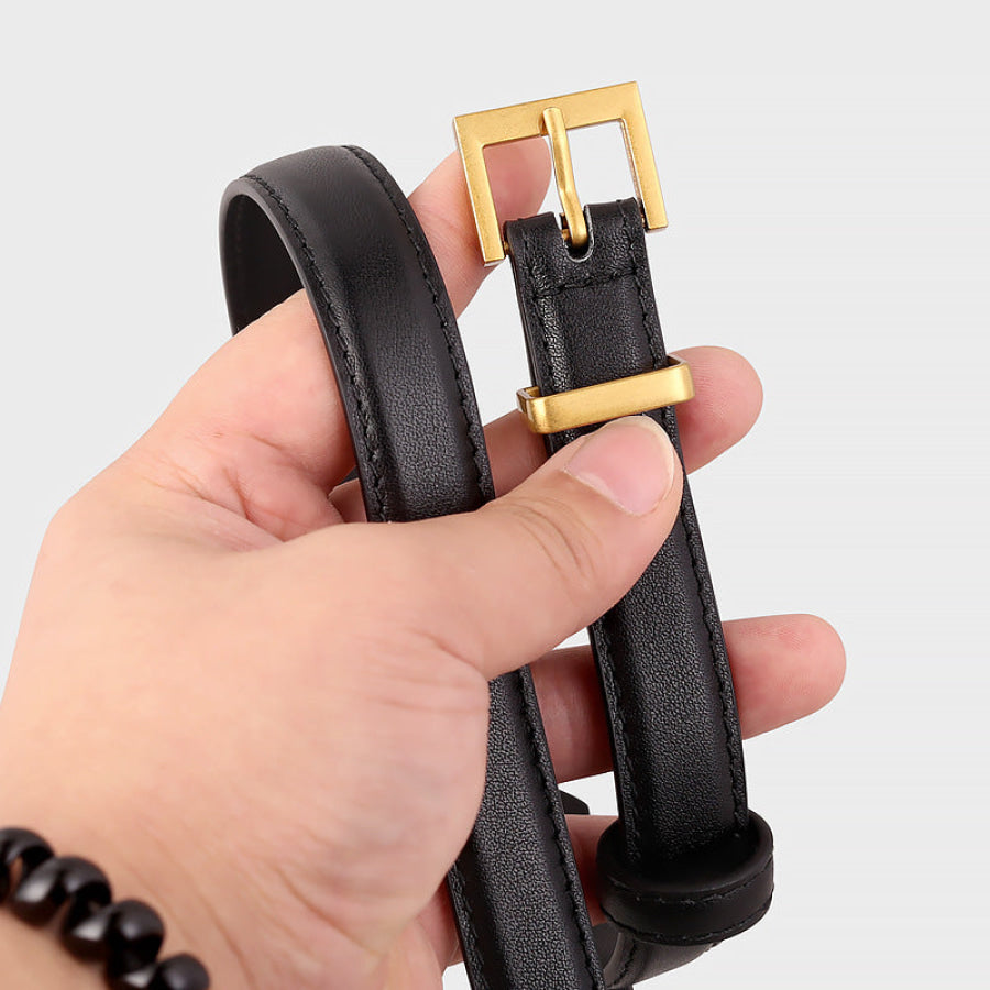 Leather Skinny Belt with Golden Buckle Apparel and Accessories