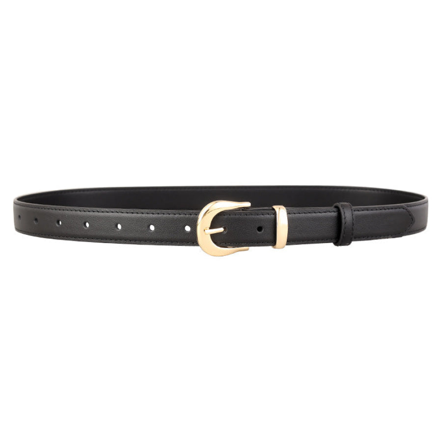 Leather Skinny Belt with Golden Buckle Apparel and Accessories