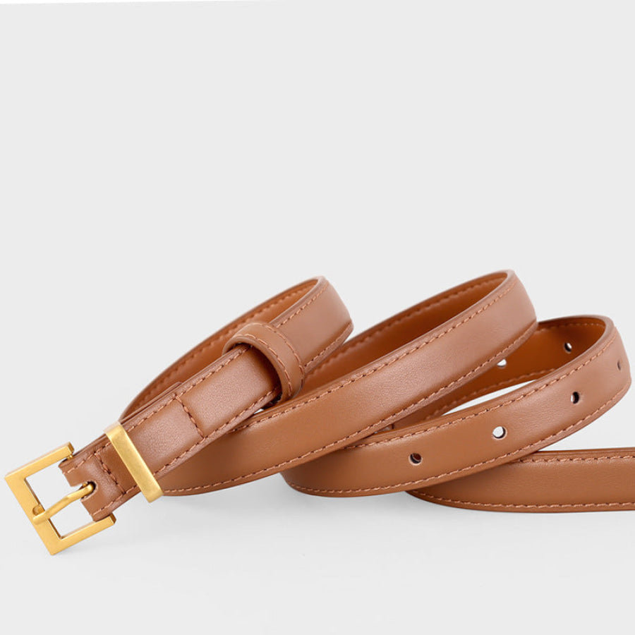 Leather Skinny Belt with Golden Buckle Apparel and Accessories