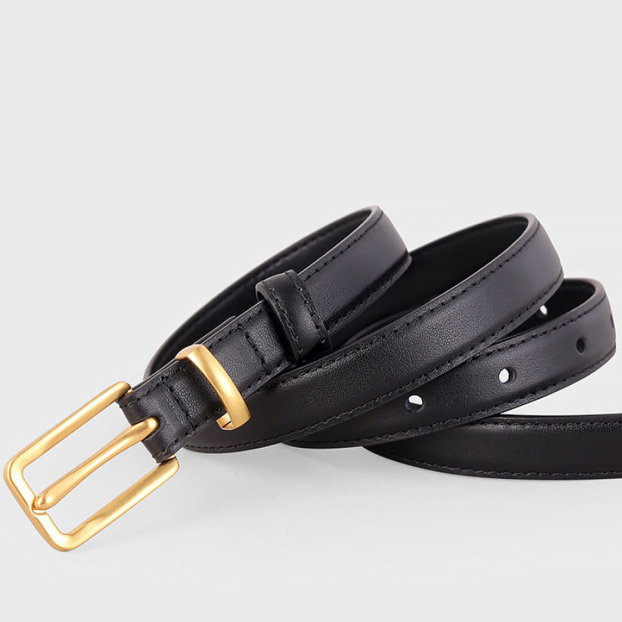 Leather Skinny Belt with Golden Buckle Apparel and Accessories