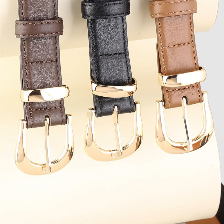 Leather Skinny Belt with Golden Buckle Apparel and Accessories