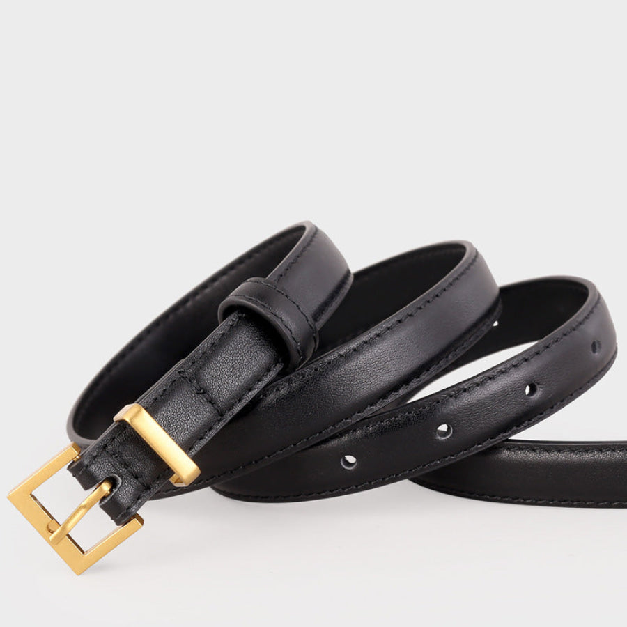 Leather Skinny Belt with Golden Buckle Apparel and Accessories