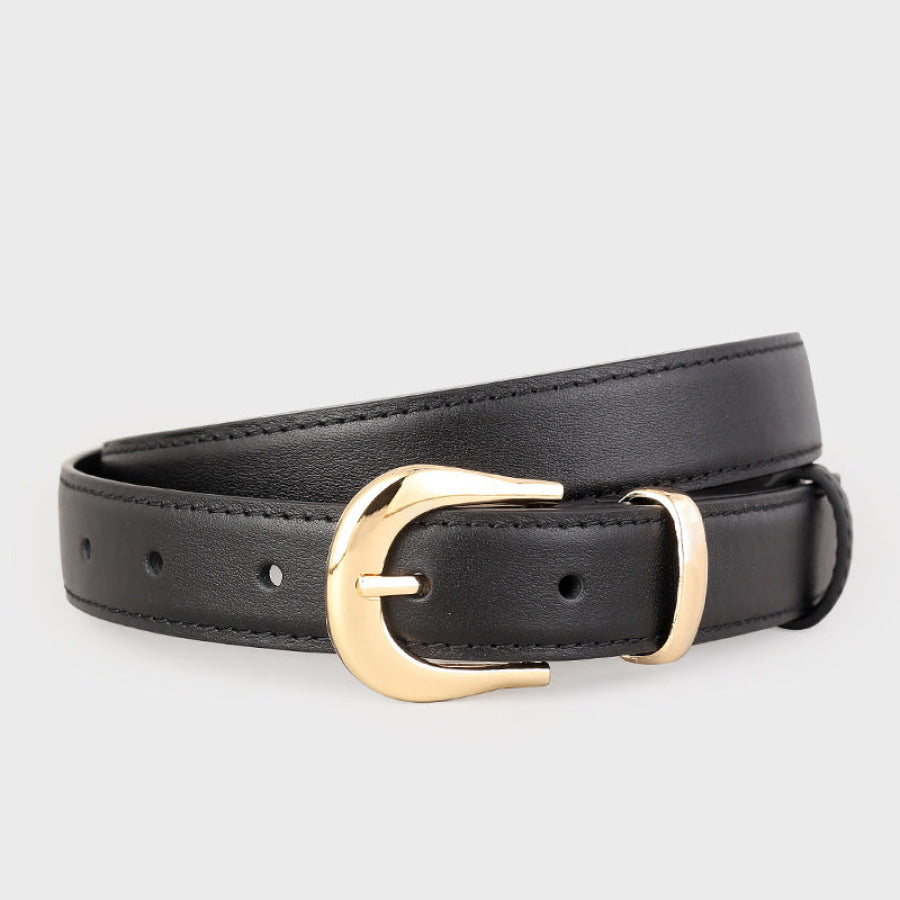 Leather Skinny Belt with Golden Buckle Black / One Size Apparel and Accessories
