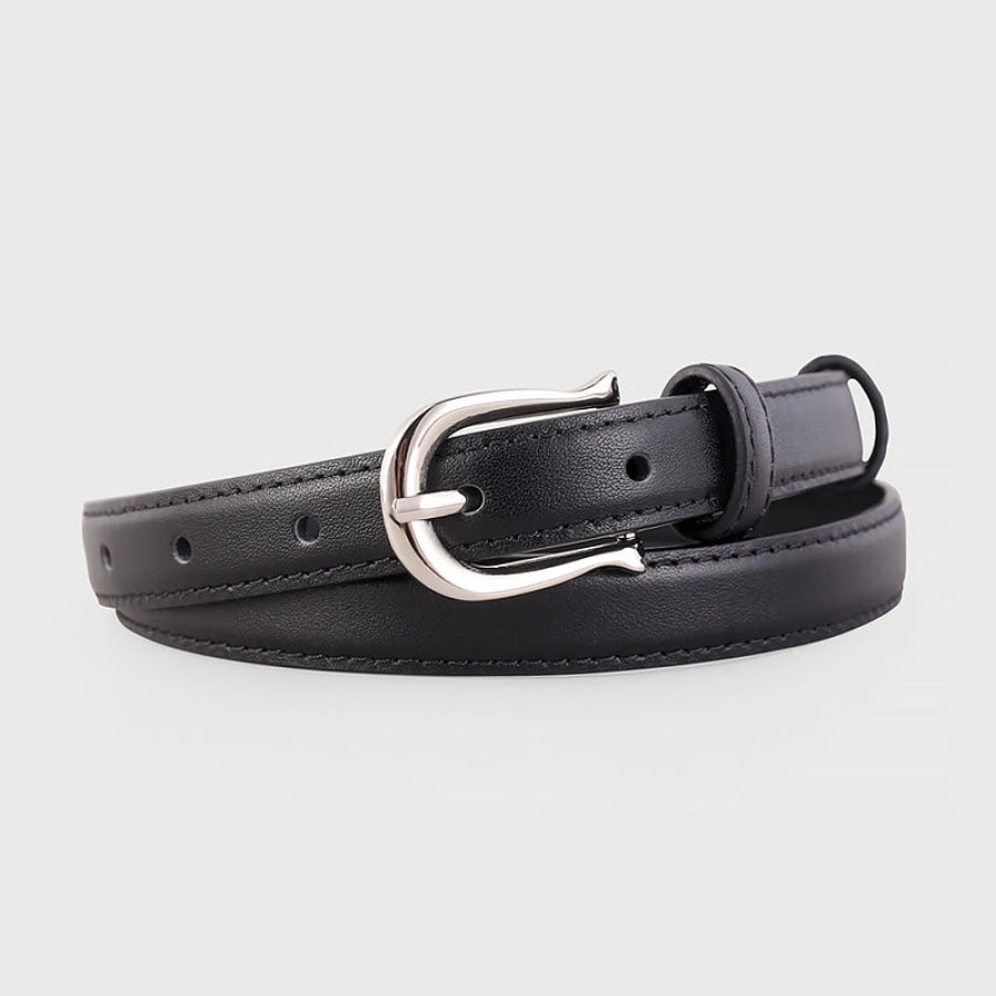 Leather Skinny Belt with Silver Buckle Apparel and Accessories
