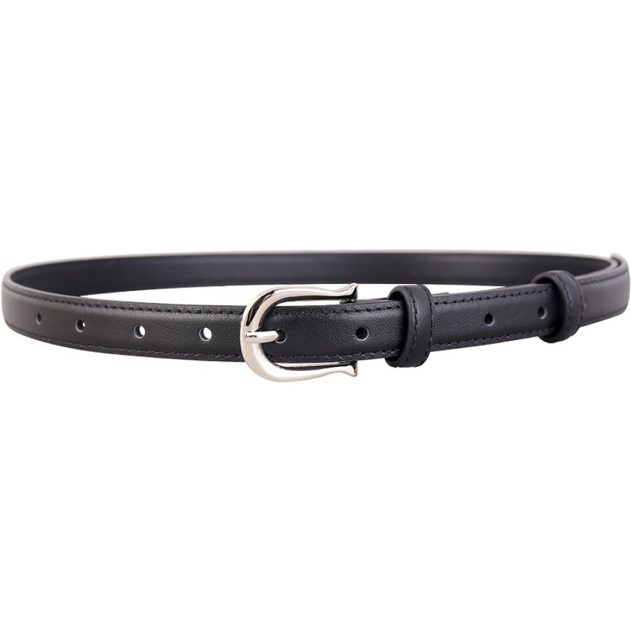 Leather Skinny Belt with Silver Buckle Apparel and Accessories