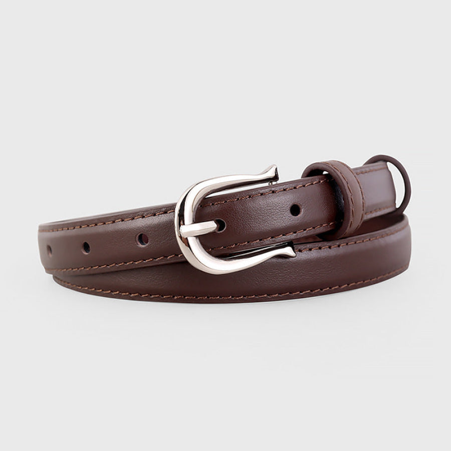 Leather Skinny Belt with Silver Buckle Apparel and Accessories