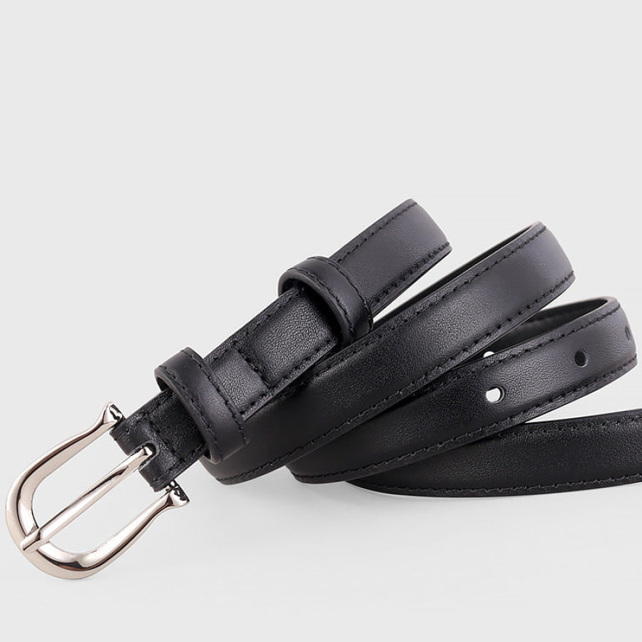 Leather Skinny Belt with Silver Buckle Apparel and Accessories