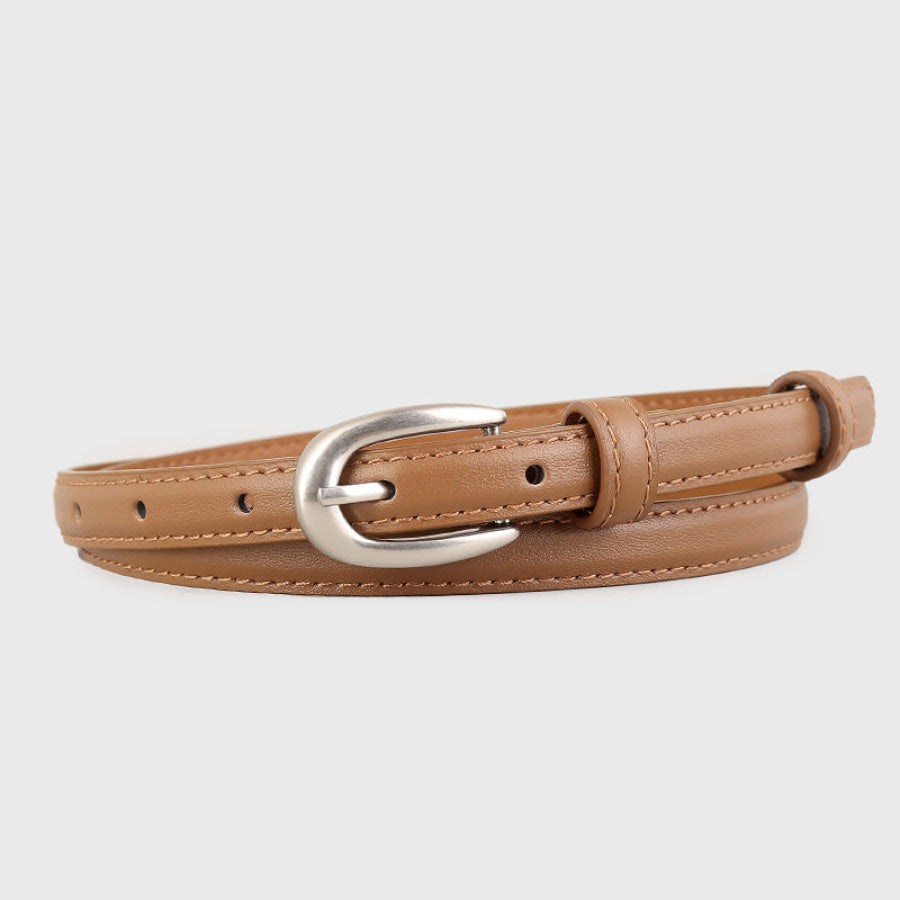 Leather Skinny Belt with Silver Buckle Caramel / One Size Apparel and Accessories