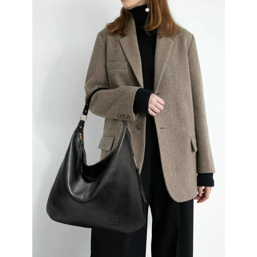 Leather Slouchy Shoulder Bag Black / onesize Apparel and Accessories