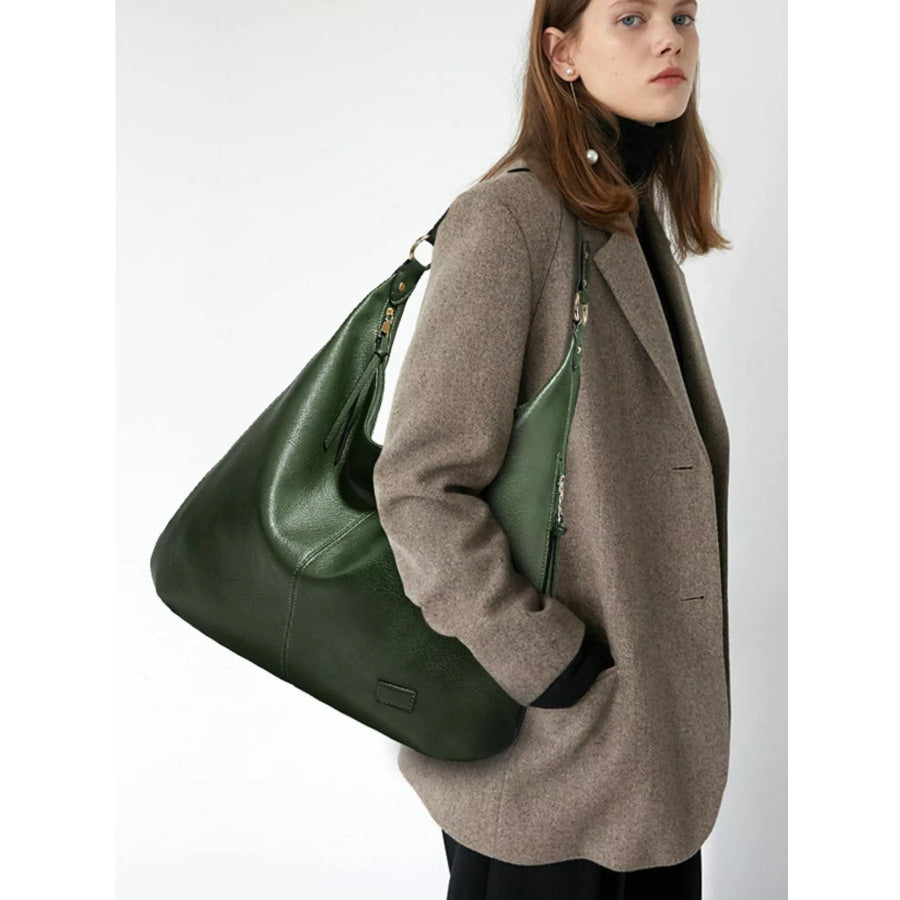 Leather Slouchy Shoulder Bag Green / onesize Apparel and Accessories