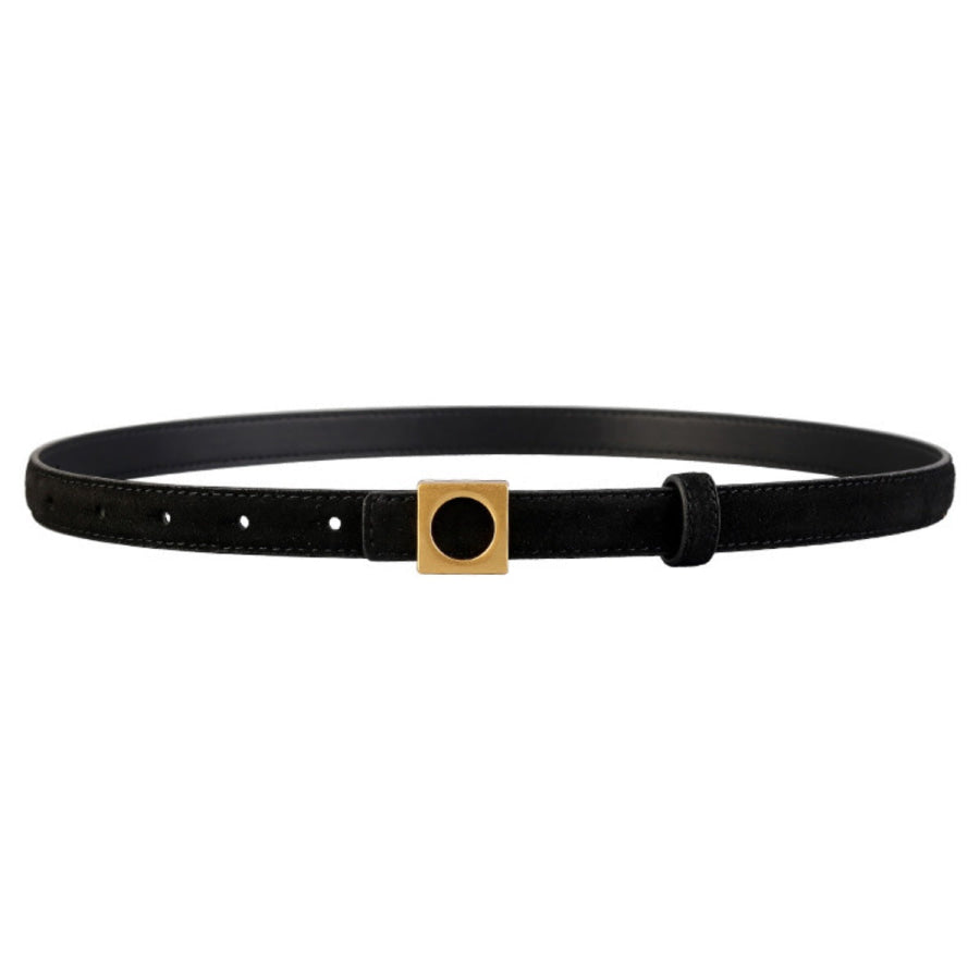 Leather Square Buckle Skinny Belt Black / One Size Apparel and Accessories
