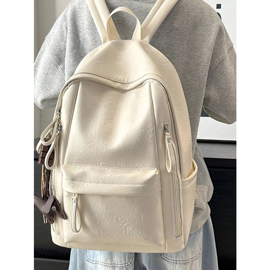 Leather Texture Backpack Bag White / One Size Apparel and Accessories