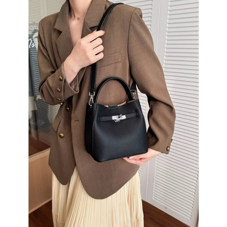 Leather Top Handle Crossbody Bag Black / One Size Apparel and Accessories