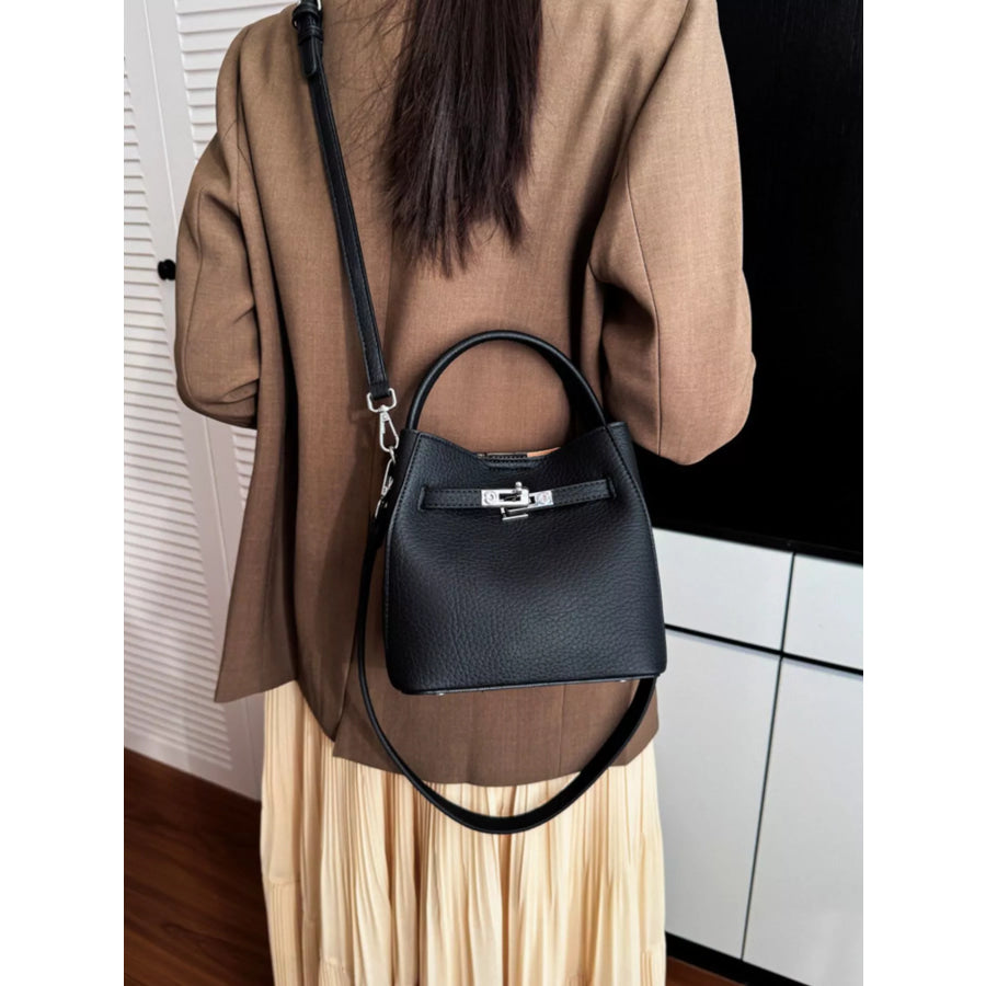 Leather Top Handle Crossbody Bag Black / One Size Apparel and Accessories