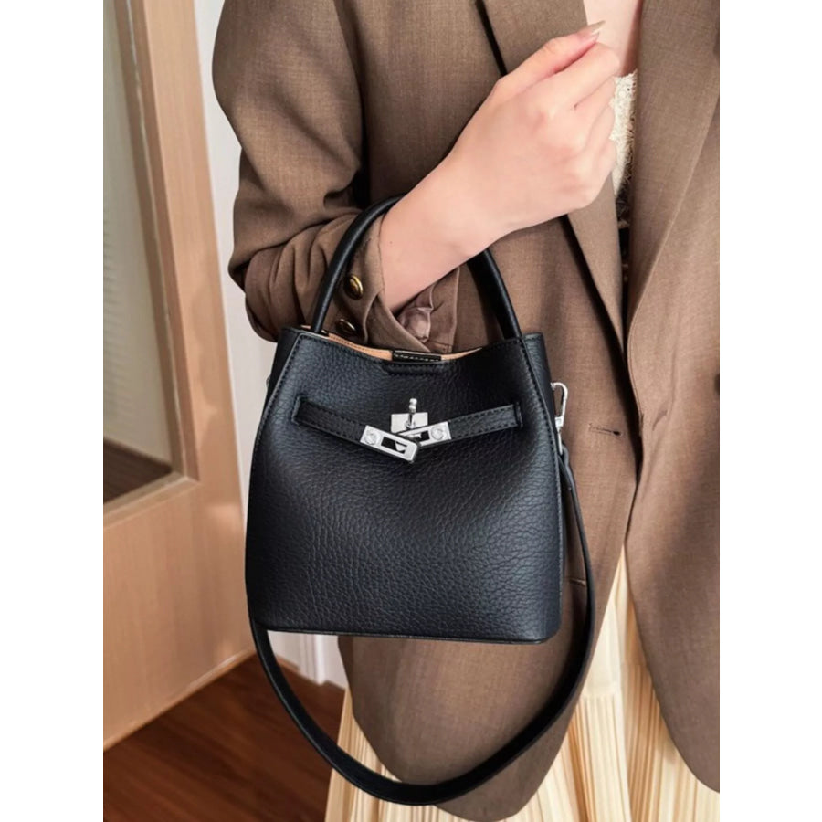 Leather Top Handle Crossbody Bag Black / One Size Apparel and Accessories