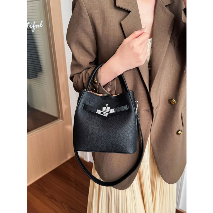 Leather Top Handle Crossbody Bag Black / One Size Apparel and Accessories