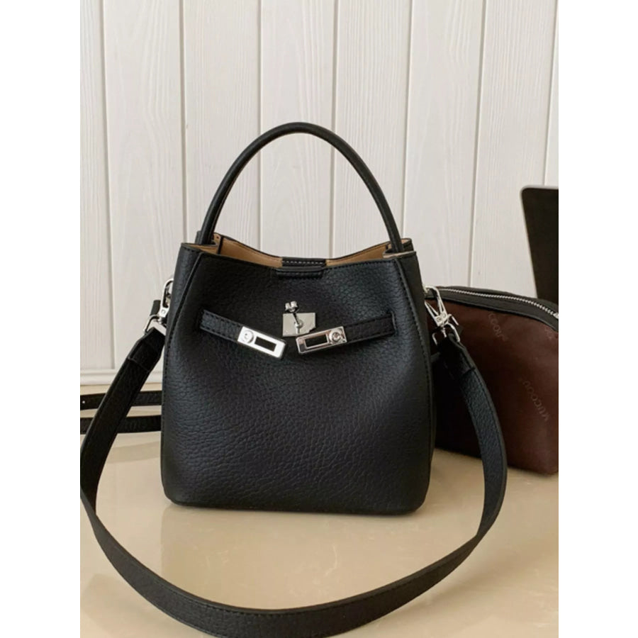 Leather Top Handle Crossbody Bag Black / One Size Apparel and Accessories