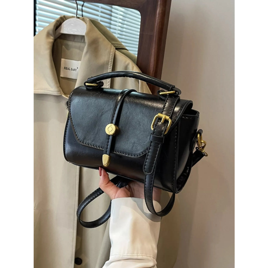 Leather Top Handle Crossbody Bag Black / One Size Apparel and Accessories