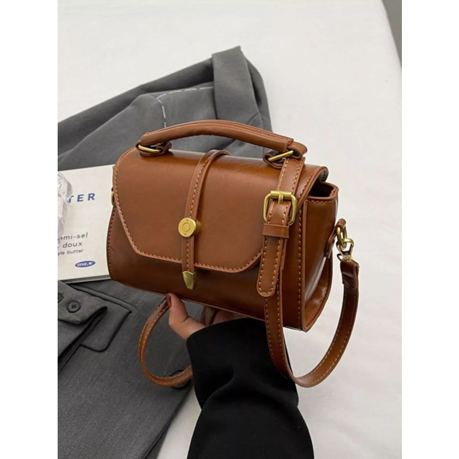 Leather Top Handle Crossbody Bag Brown / One Size Apparel and Accessories