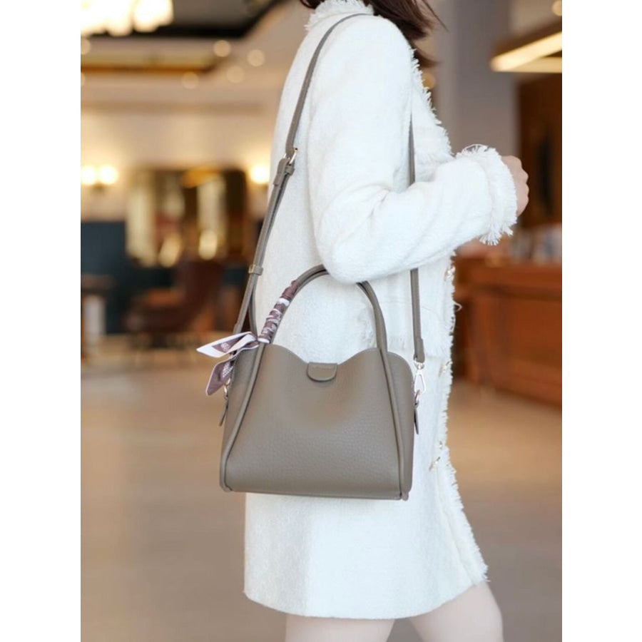 Leather Top Handle Crossbody Bag Elephant Gray / One Size Apparel and Accessories